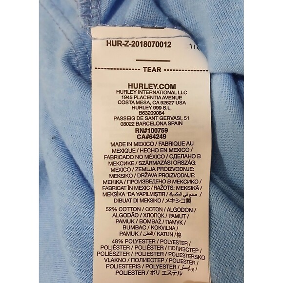 Hurley Men’s XXL Blue Surf T-Shirt Double Sided Graphic Beach Skate Tee - Picture 7 of 7